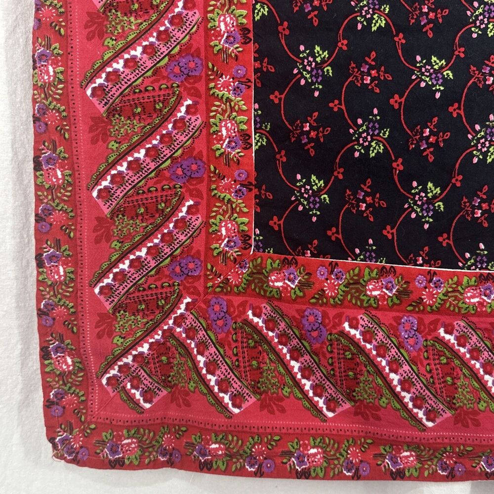 April Cornell 50"x50" Black Red Floral Print 100% Cotton Tablecloth Cottage Home